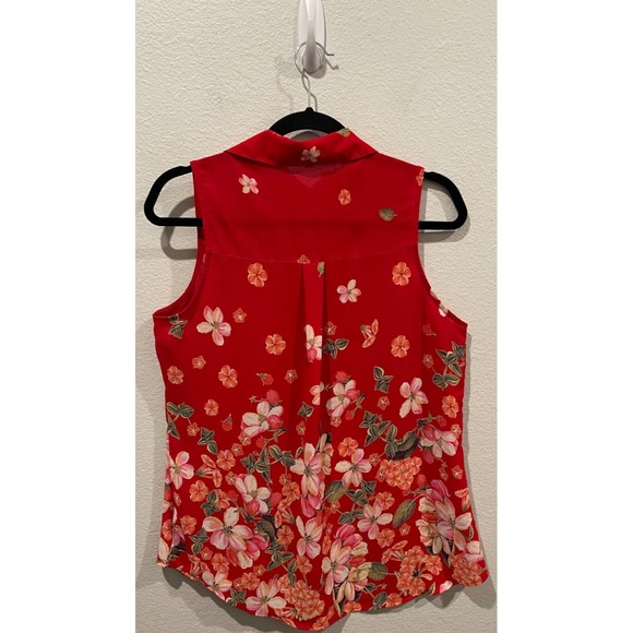 EXPRESS Floral Button Down Sleeveless Red Shirt - Picture 3 of 4